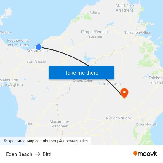 Eden Beach to Bitti map