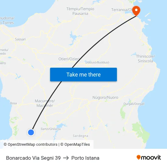 Bonarcado Segni Street 39 to Porto Istana map