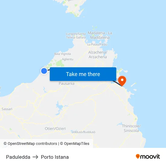 Paduledda to Porto Istana map
