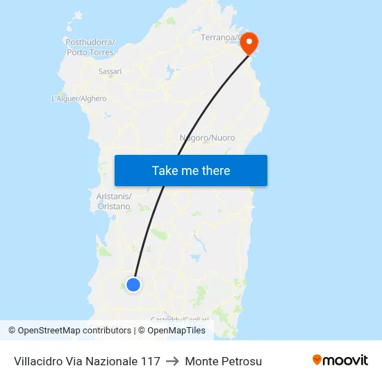 Villacidro National Street 117 to Monte Petrosu map