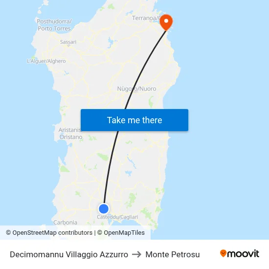 Decimomannu Blue Village to Monte Petrosu map