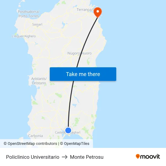 University Polyclinic to Monte Petrosu map