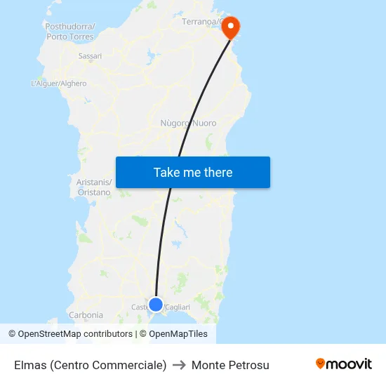 Elmas (Shopping Center) to Monte Petrosu map