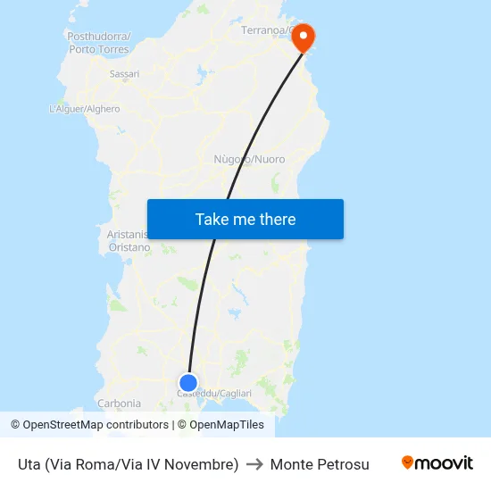 Uta (Roma Street/November 4th Street) to Monte Petrosu map