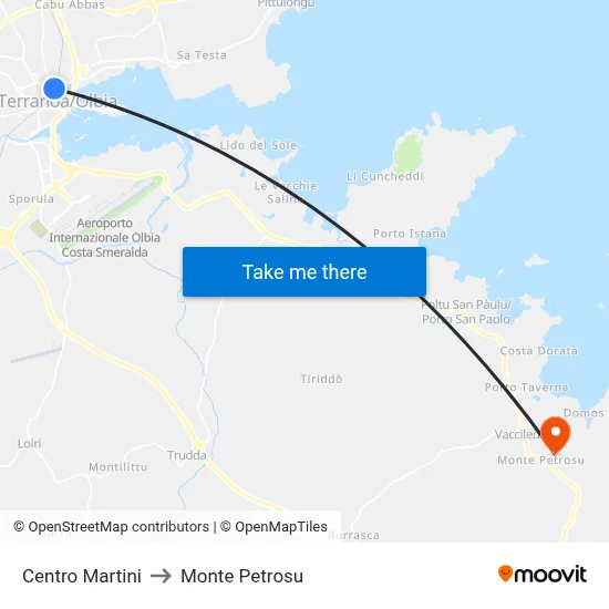 Martini Center to Monte Petrosu map