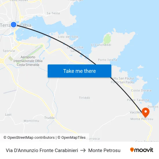 Via D'Annunzio Fronte Carabinieri to Monte Petrosu map