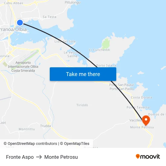 Front of Aspo to Monte Petrosu map