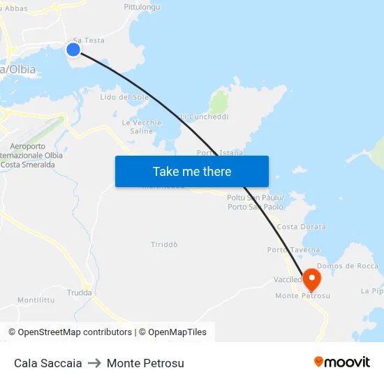 Cala Saccaia to Monte Petrosu map