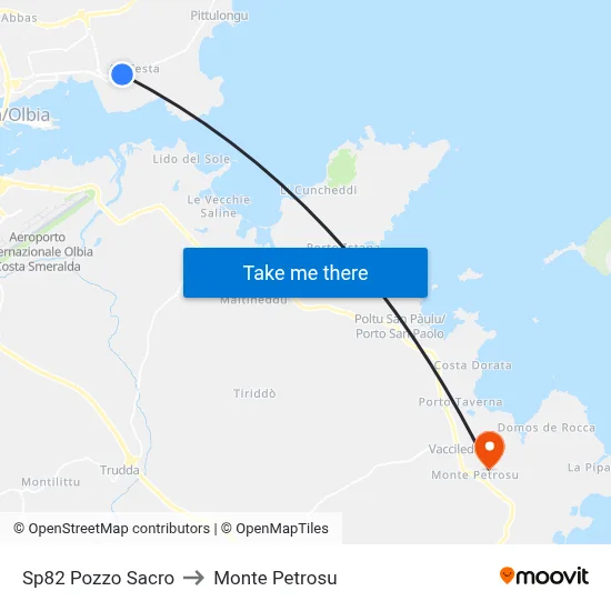 SP82 Sacred Well to Monte Petrosu map