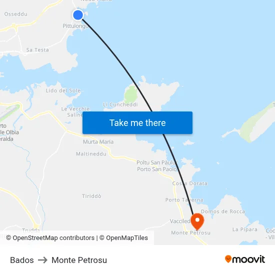 Bados to Monte Petrosu map