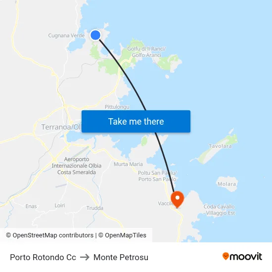 Porto Rotondo Shopping Center to Monte Petrosu map