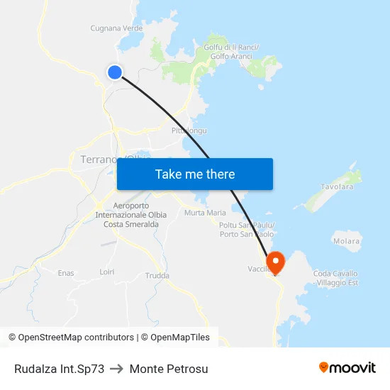 Rudalza SP73 Junction to Monte Petrosu map