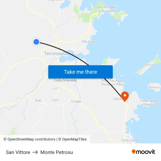 San Vittore to Monte Petrosu map