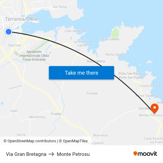 Gran Bretagna Street to Monte Petrosu map