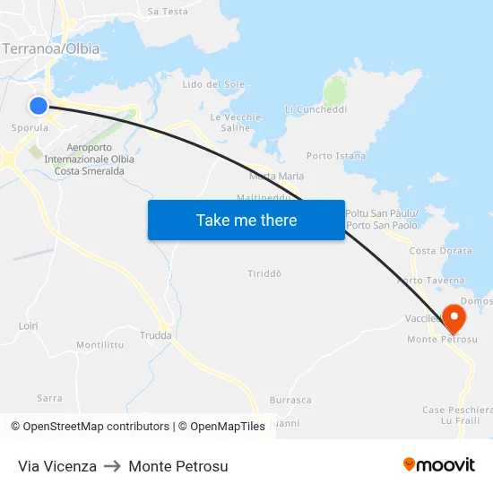 Vicenza Street to Monte Petrosu map