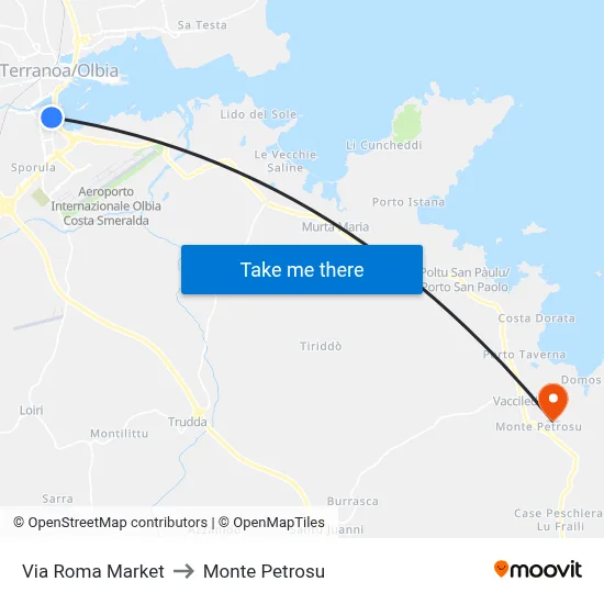 Via Roma Market to Monte Petrosu map