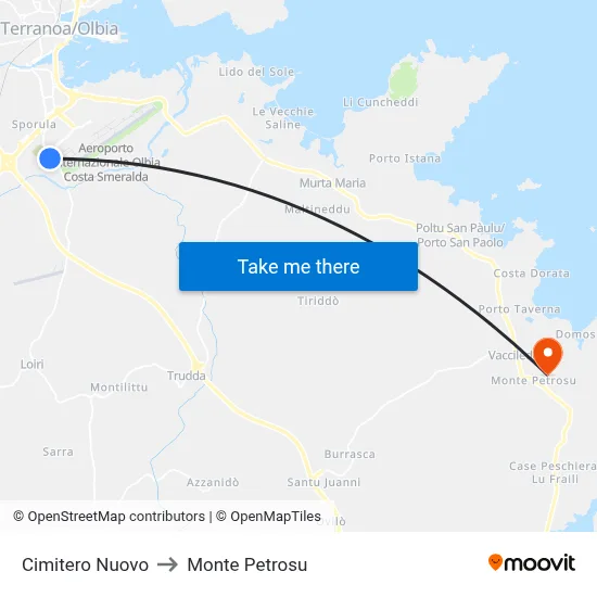 New Cemetery to Monte Petrosu map