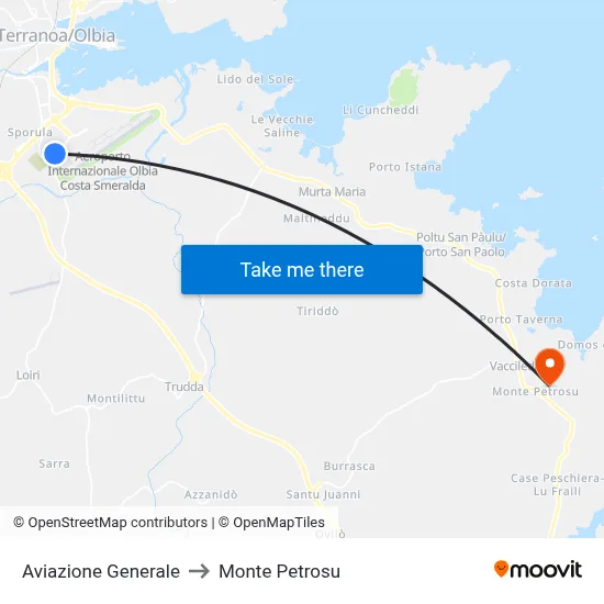 General Aviation to Monte Petrosu map