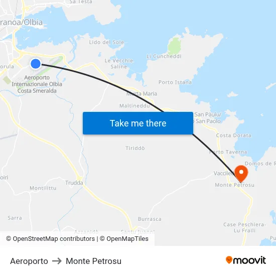 Airport to Monte Petrosu map