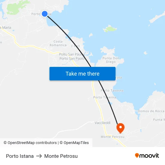 Porto Istana to Monte Petrosu map