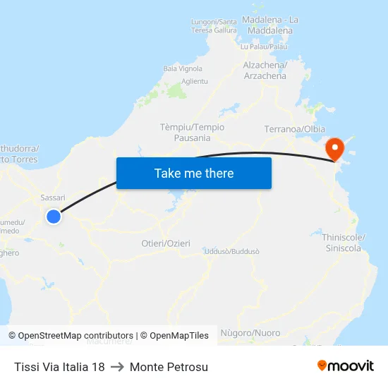 18 Italia Street Tissi to Monte Petrosu map