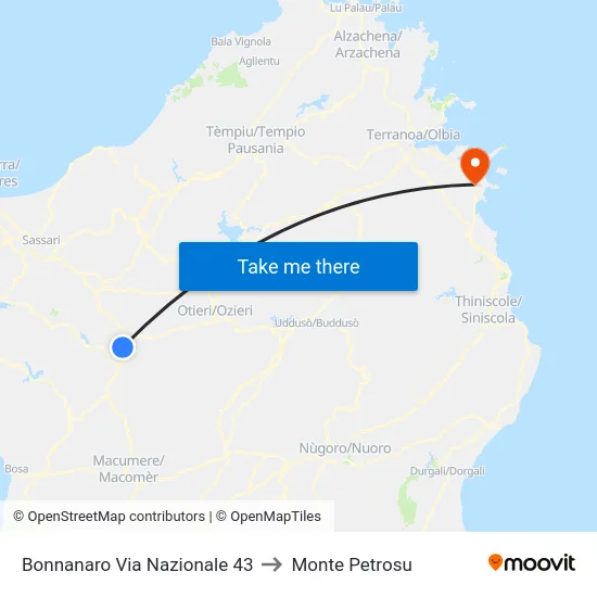 Bonnanaro Via Nazionale 43 to Monte Petrosu map