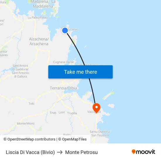 Liscia Di Vacca (Junction) to Monte Petrosu map