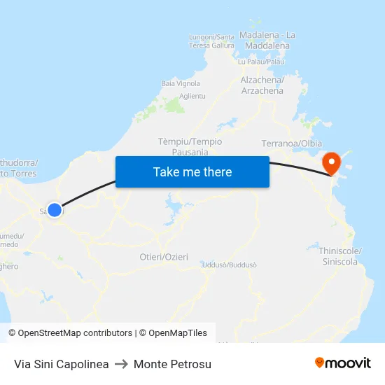 Via Sini Terminal to Monte Petrosu map