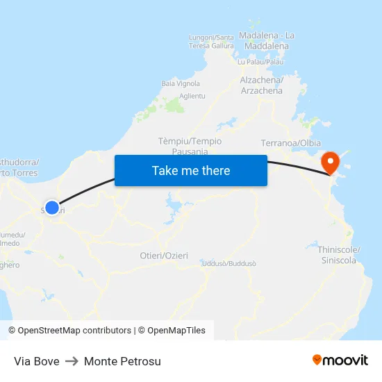 Via Bove to Monte Petrosu map