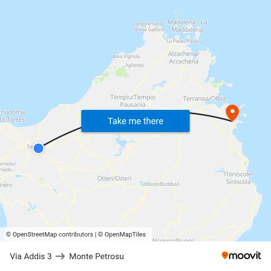 Addis Street 3 to Monte Petrosu map