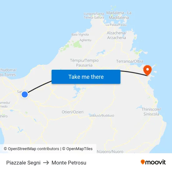 Segni Square to Monte Petrosu map