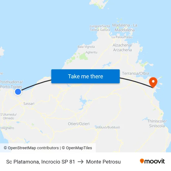 Platamona Road, Junction Provincial Road 81 to Monte Petrosu map