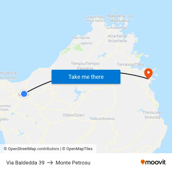 Via Baldedda 39 to Monte Petrosu map