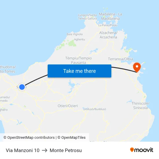 10 Manzoni Street to Monte Petrosu map