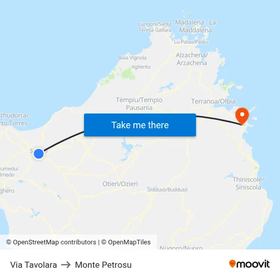 Tavolara Street to Monte Petrosu map