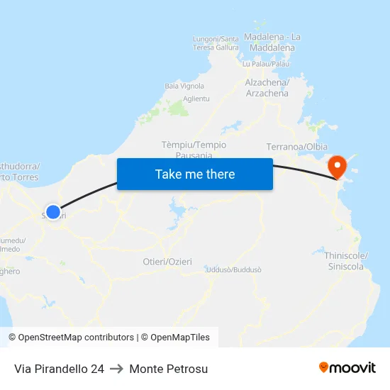 24 Pirandello Street to Monte Petrosu map