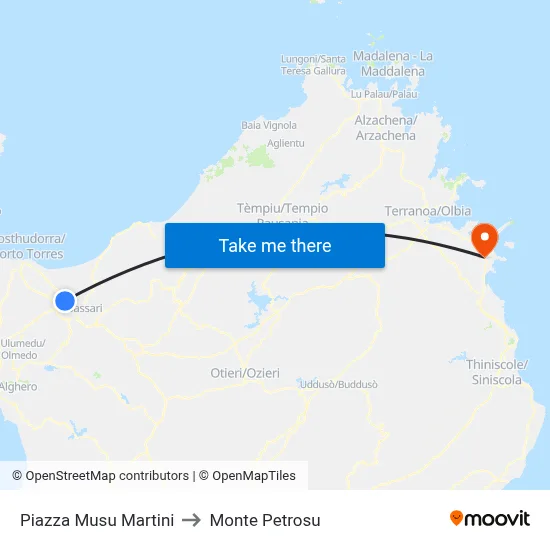 Musu Martini Square to Monte Petrosu map