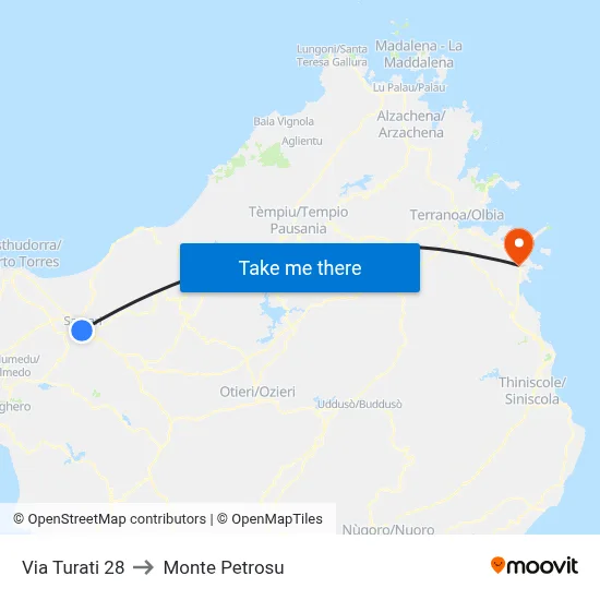 Via Turati 28 to Monte Petrosu map