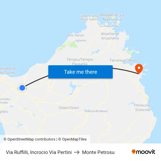 Ruffilli Street, Pertini Street Junction to Monte Petrosu map