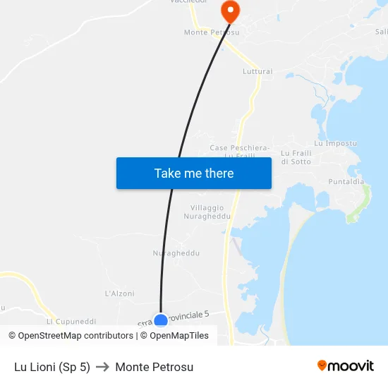 Lu Lioni (SP 5) to Monte Petrosu map