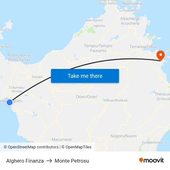 Alghero Finance to Monte Petrosu map