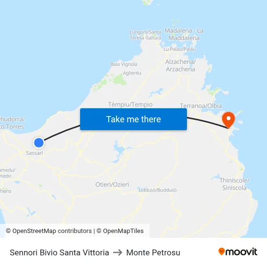 Sennori Santa Vittoria Junction to Monte Petrosu map