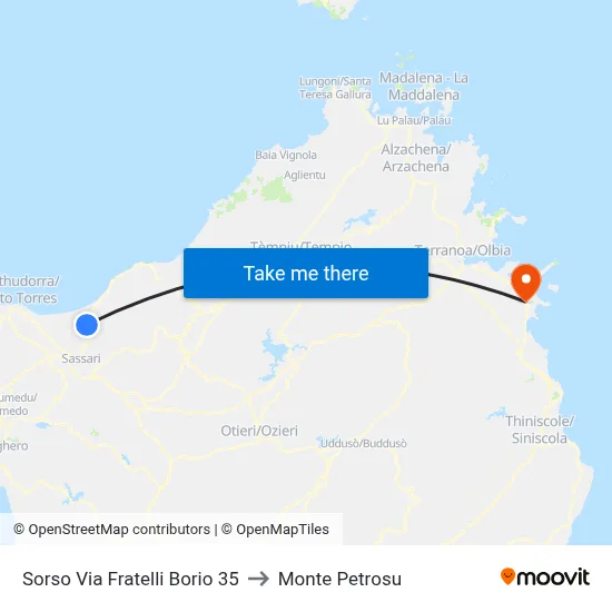 Sorso Fratelli Borio Street 35 to Monte Petrosu map