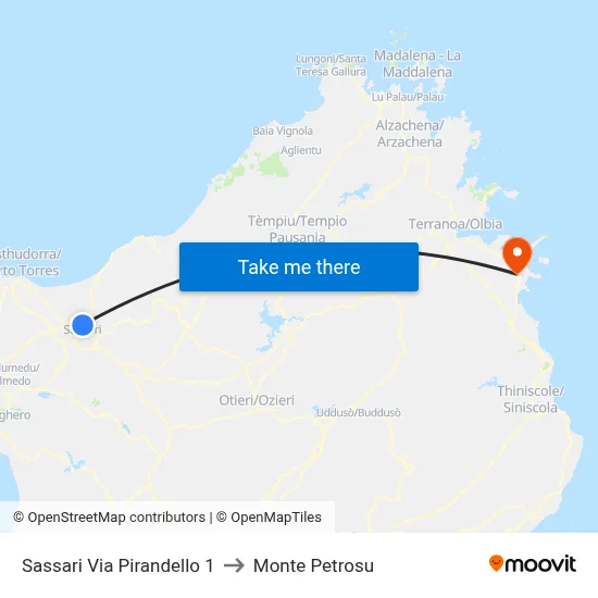 Sassari Pirandello Street 1 to Monte Petrosu map