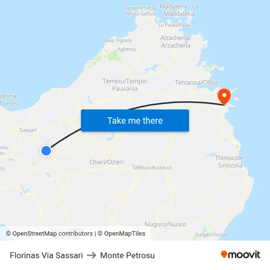 Florinas Sassari Street to Monte Petrosu map