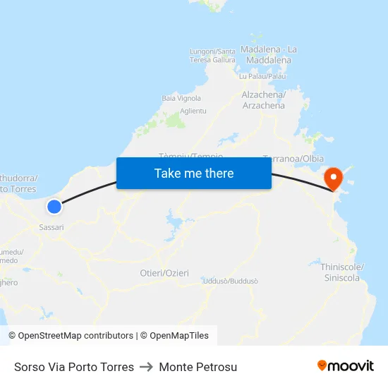 Porto Torres Road - Sorso to Monte Petrosu map
