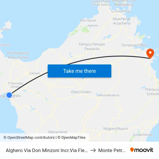 Alghero Don Minzoni Street Fleming Street Junction to Monte Petrosu map