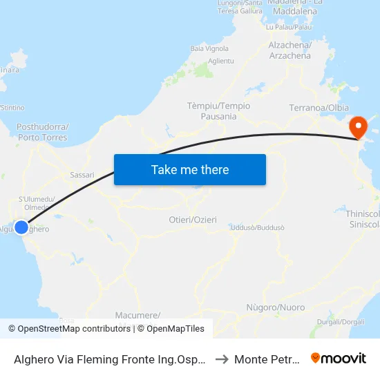 Alghero Fleming Street Opposite Hospital Entrance to Monte Petrosu map