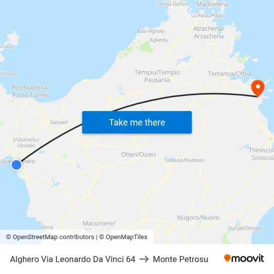 Alghero Via Leonardo Da Vinci 64 to Monte Petrosu map