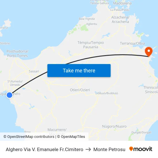 Alghero Via V. Emanuele Near Cemetery to Monte Petrosu map
